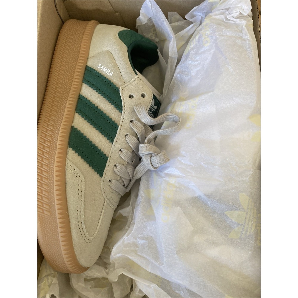 adidas Samba XLG J Youth Size 5 Big Kids Putty Grey Collegiate Green JQ9886 - Picture 4 of 8